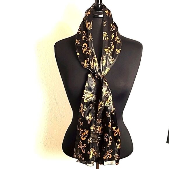 Fleur-de-lis Scarf, Black & Gold - Picture 1 of 5